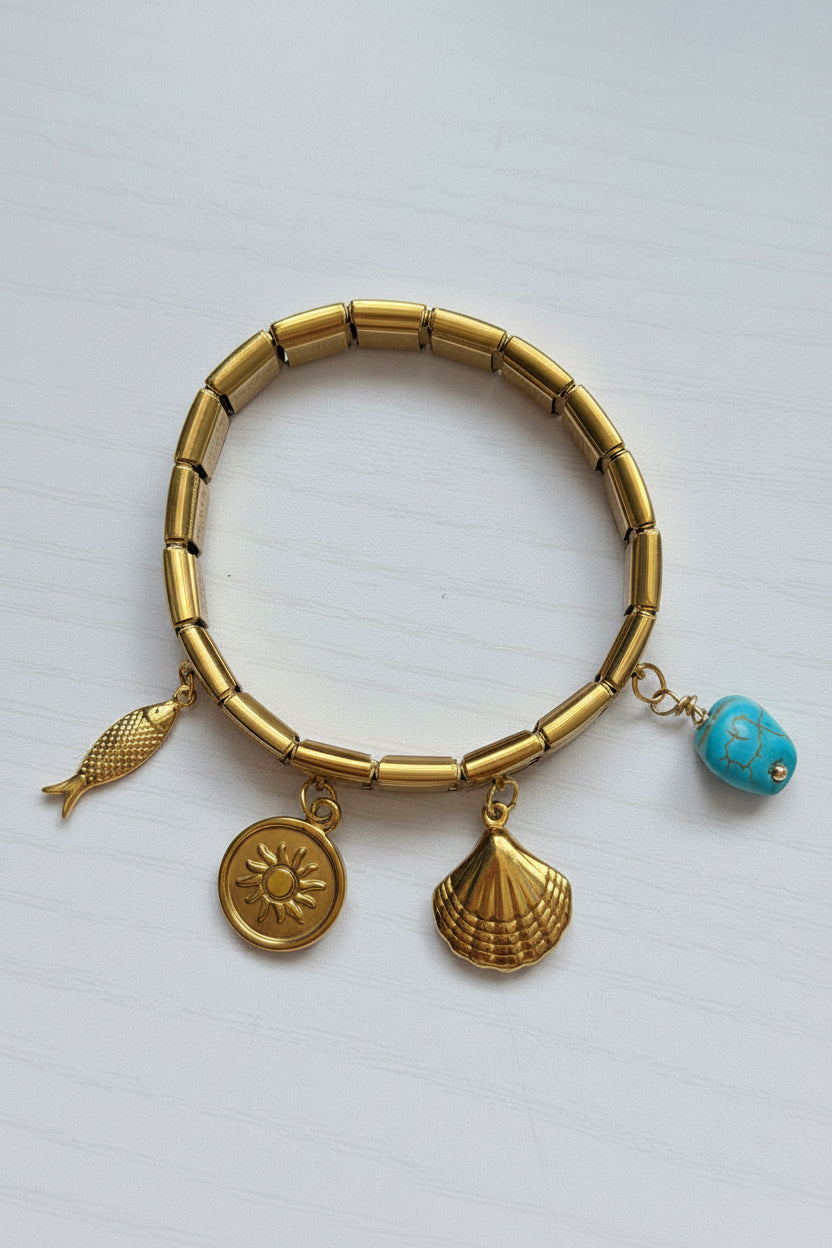 Italian Charmed Bracelet – 18K Gold PVD Stainless Steel Bracelet with 4 Charms | Italian Style Charm Bracelet
