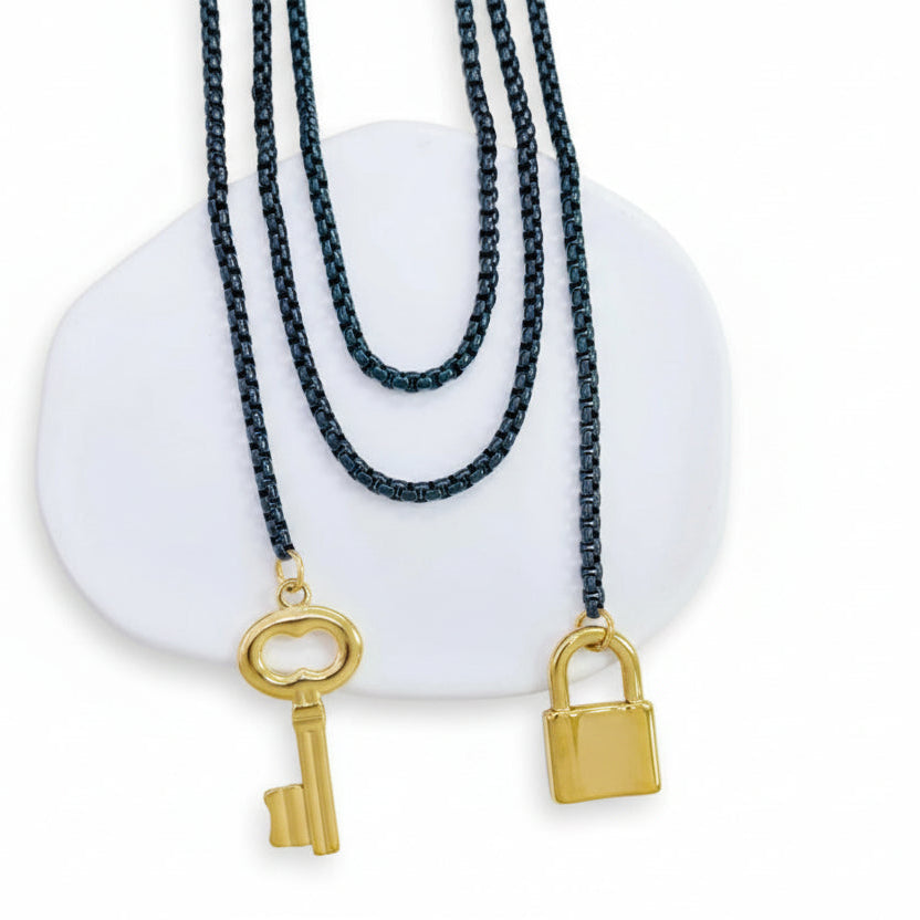 Loki Necklace – Black Wrap Lock & Key Chain