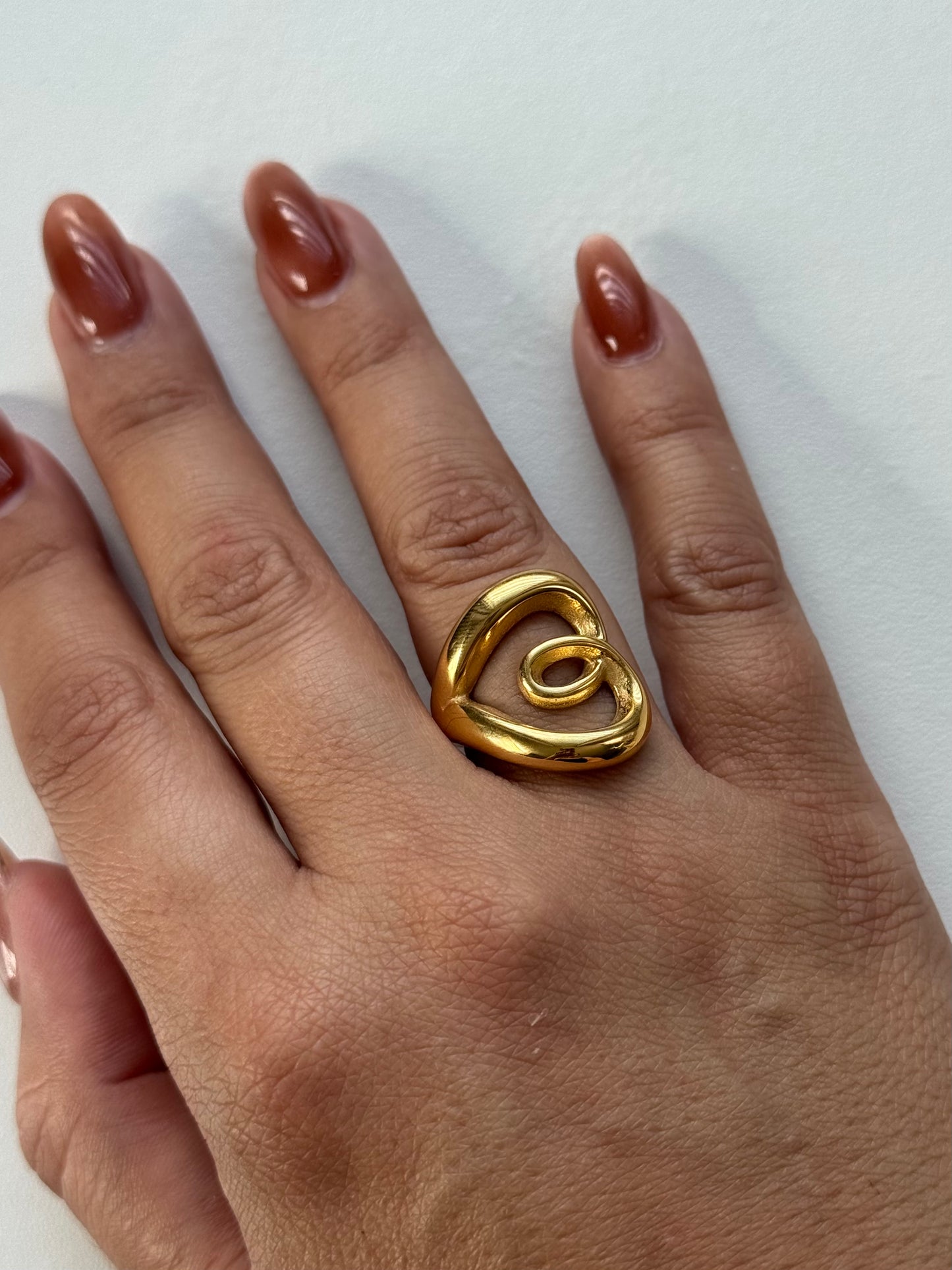 Lyra Heart Statement Ring – Adjustable Gold Stainless Steel Ring