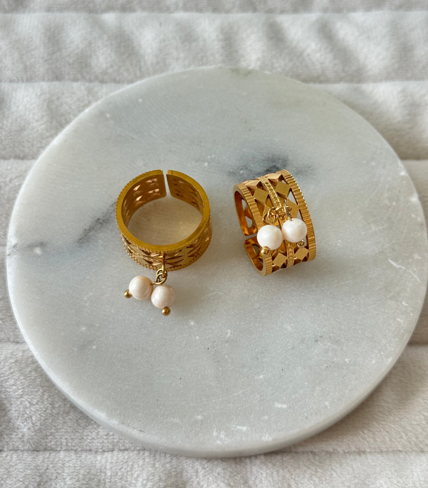 Aria Pearl Statement Ring – Geometric Open Band in Stainless Steel