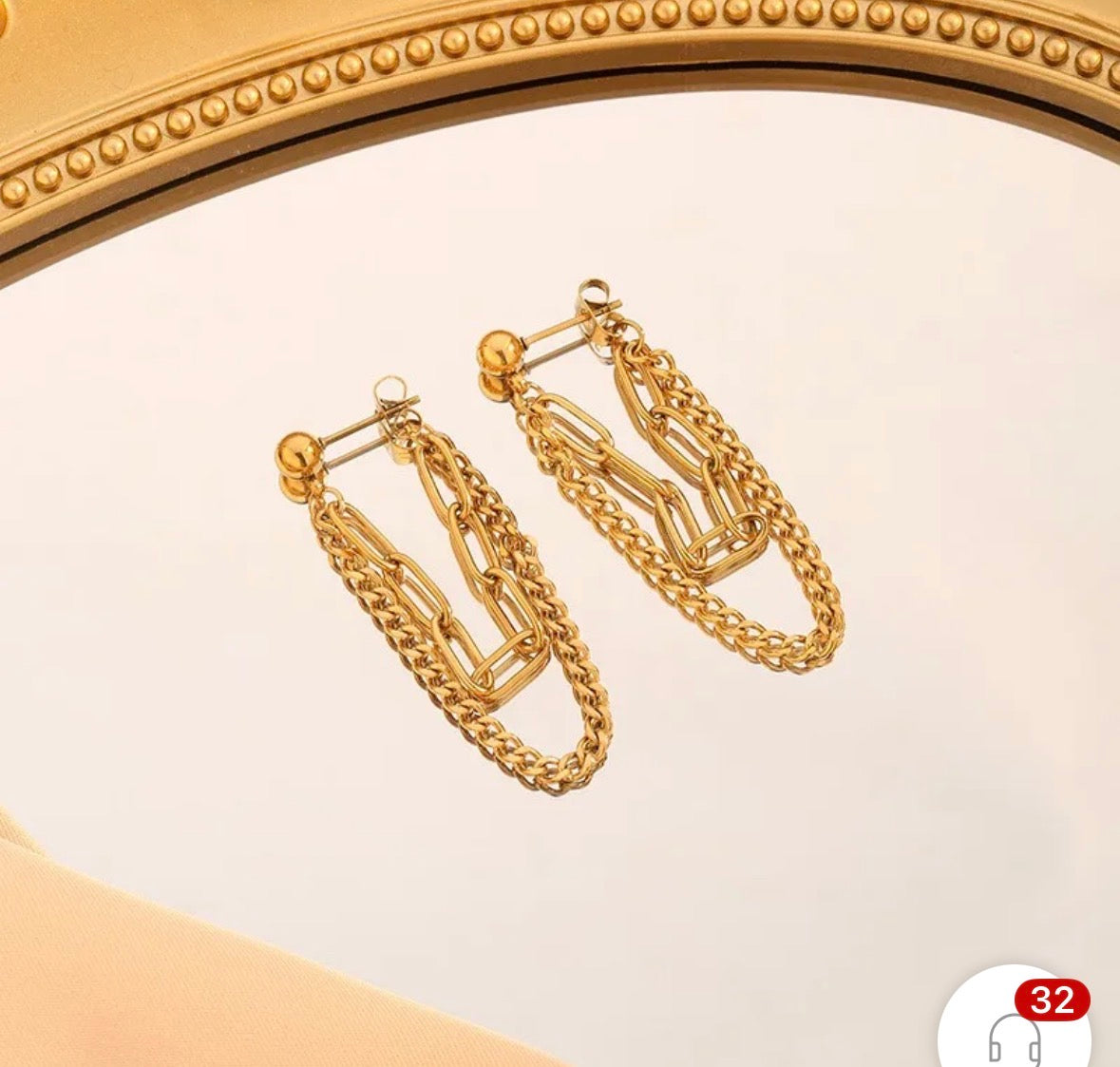 Astra Chain Studs – 18K Gold Plated Double Chain Earrings