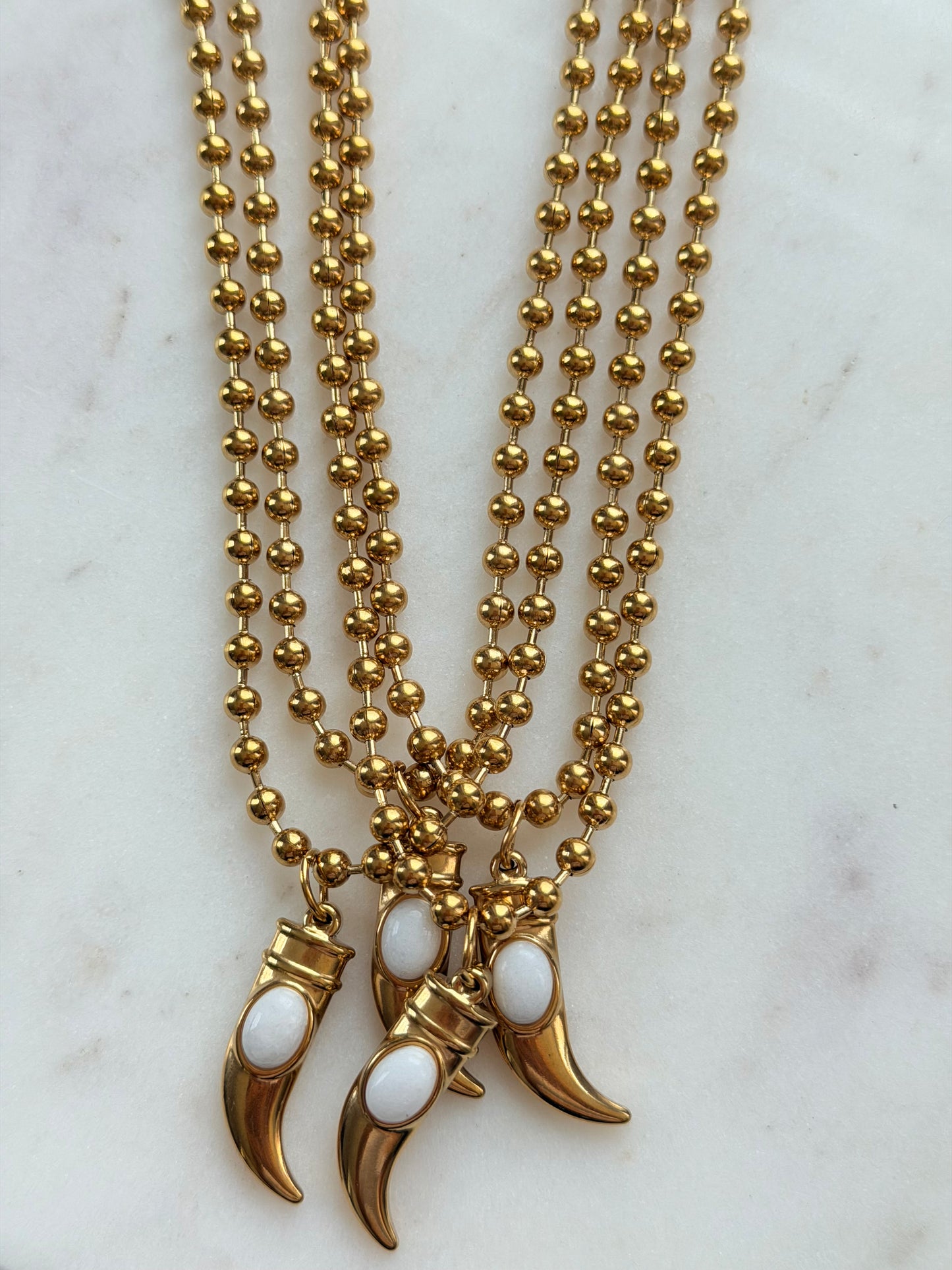 Auric Horn Necklace | Gold Military Beads Chain with Horn Charm