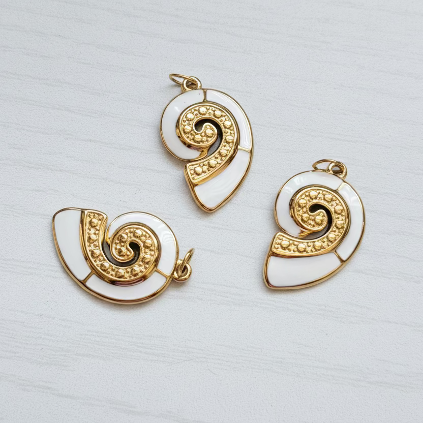 Dalai Necklace – Shell-Inspired Pendant in 18K Gold PVD Stainless Steel with White Accent Detailing