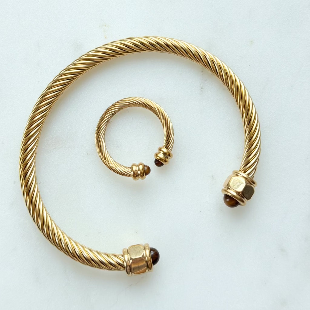 Elara Natural Stone Bangle & Ring Set | 18K Gold PVD Stainless Steel
