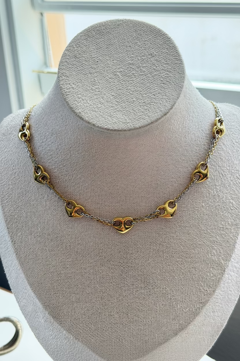 Vivi Heart Mixed-Metal Necklace | 18K Gold PVD Stainless Steel