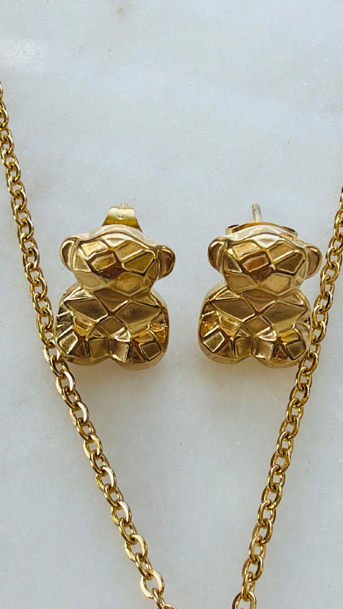 Teddy Éclat Set – 18K Gold PVD Stainless Steel Bear Necklace & Earrings