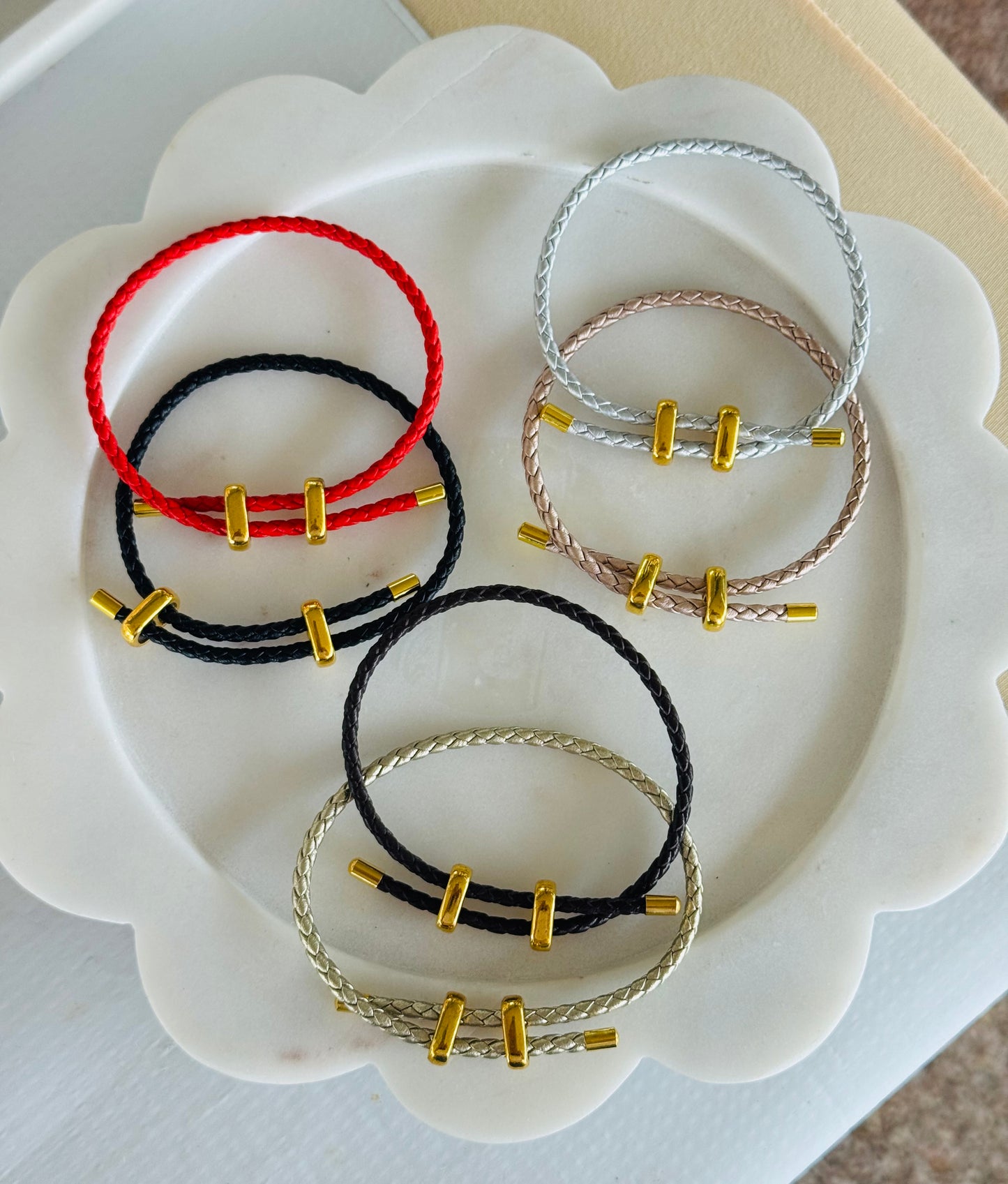 Valen Adjustable Leather Charm Bracelet – 18K Gold Plated Stainless Steel