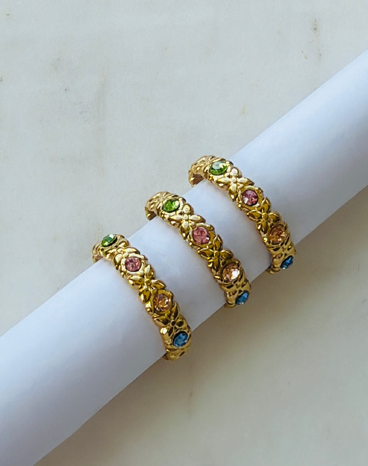 Iris Ring – 18K Gold PVD Open Stainless Steel Ring with Round Crystals