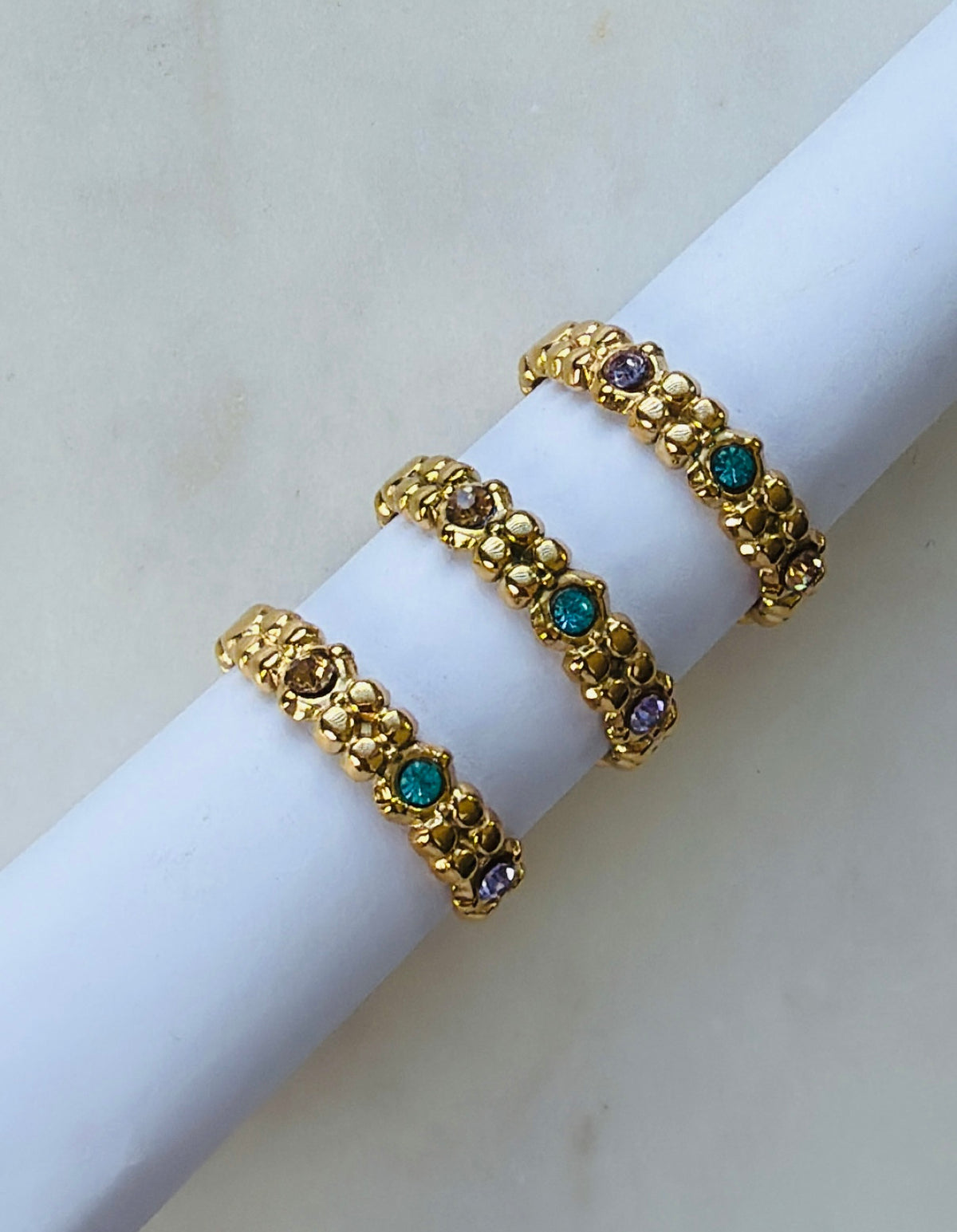 Iris Ring – 18K Gold PVD Open Stainless Steel Ring with Round Crystals