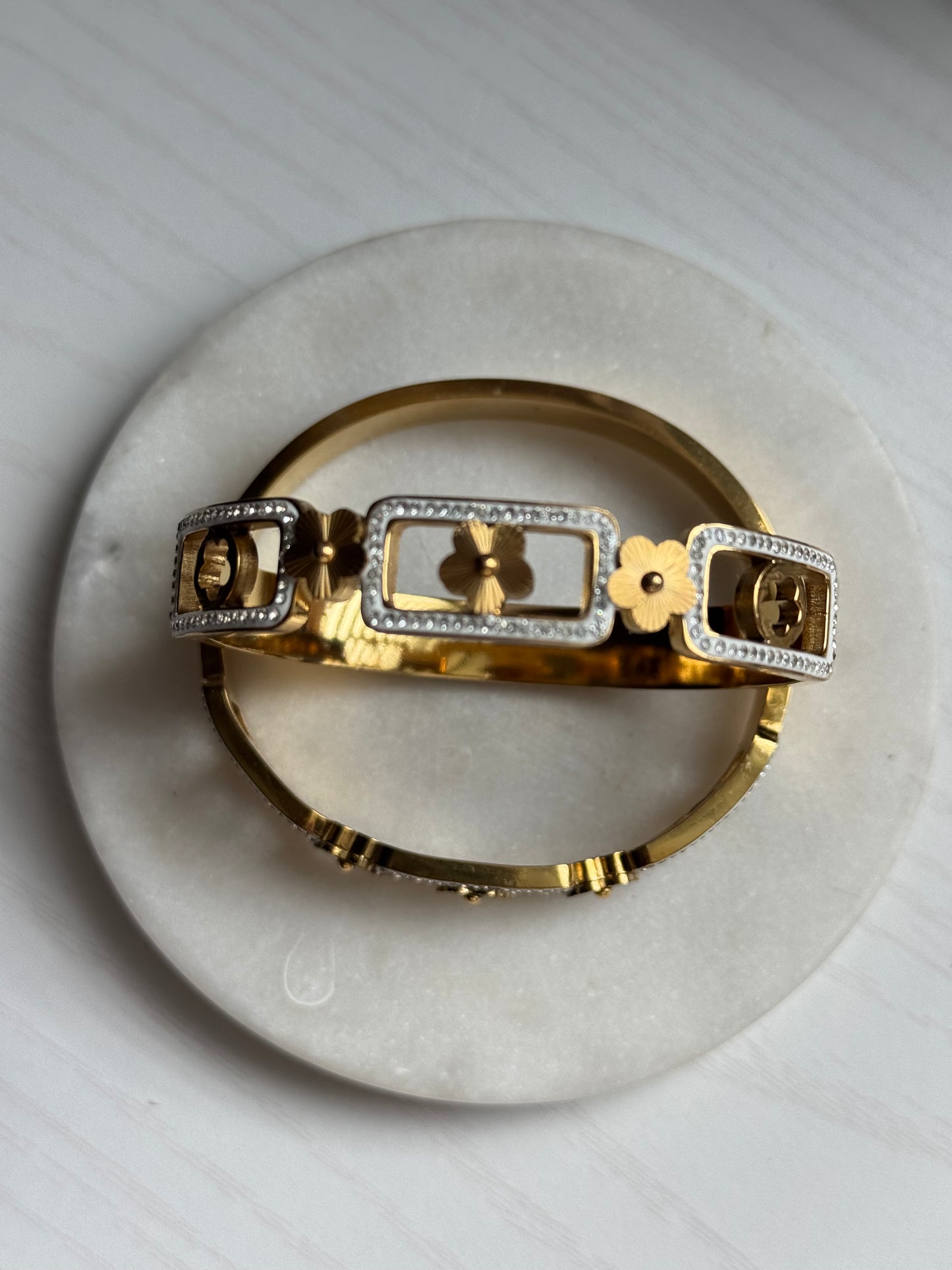 Daisy Sparkle Bangle- 316l Stainless Steel Statement Bracelet