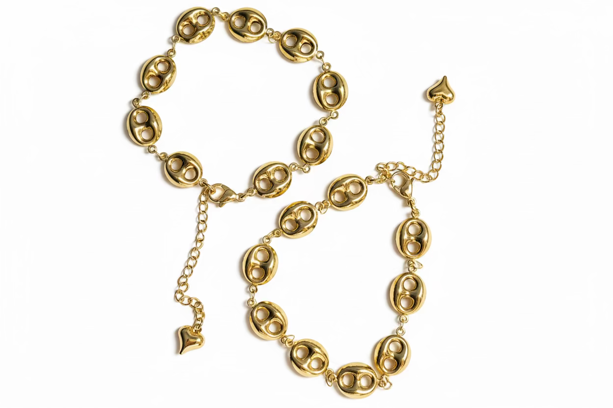 Golden Bean Bracelet – 18K Gold Plated Stainless Steel (2 Sizes)