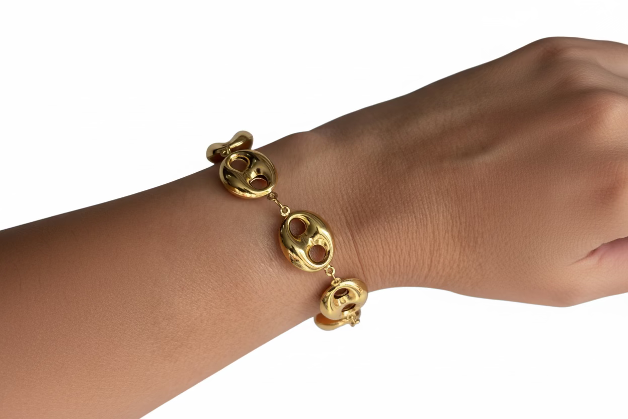 Golden Bean Bracelet – 18K Gold Plated Stainless Steel (2 Sizes)