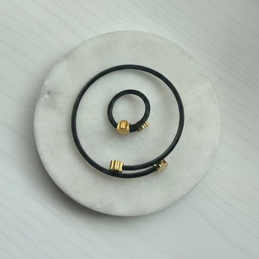 Noir Clover Set – Cable Bracelet & Ring