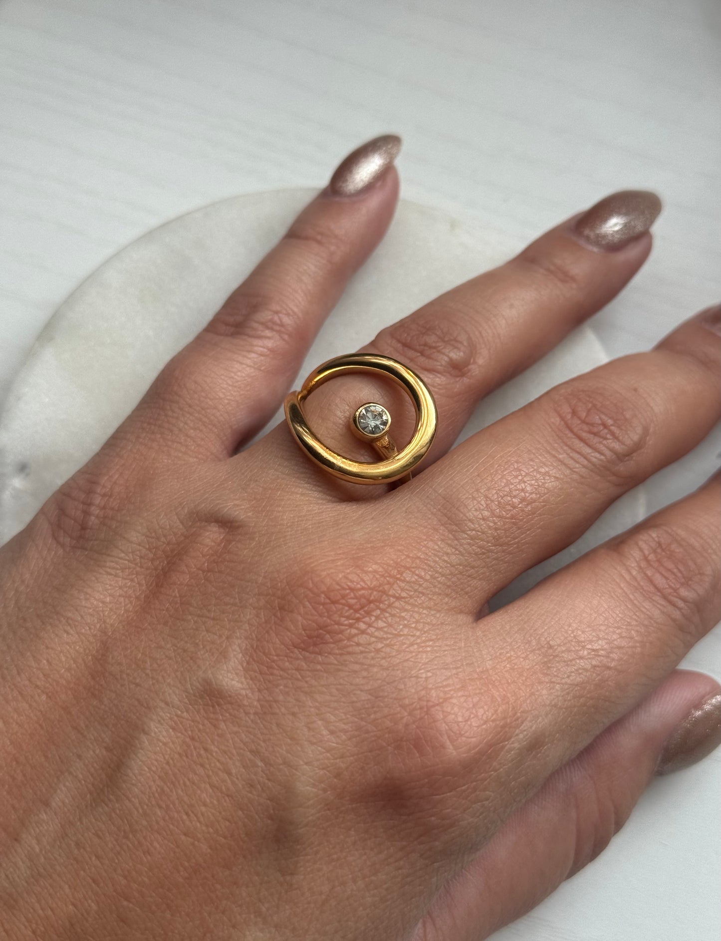 Aurora Oval Statement Ring with Crystal Accent