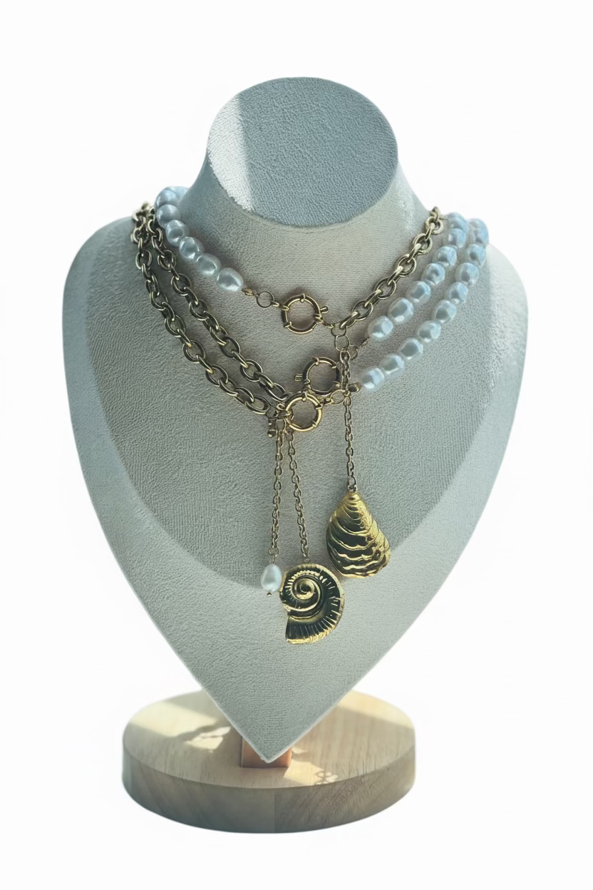 Marea Necklace – Pearl & Chain Statement Lariat