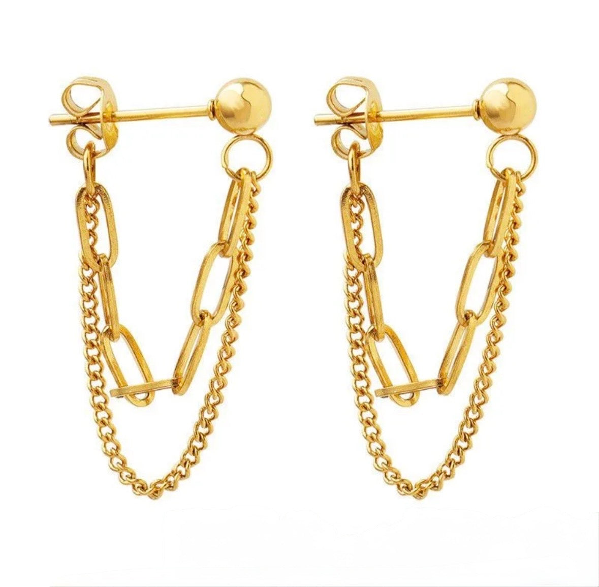 Astra Chain Studs – 18K Gold Plated Double Chain Earrings