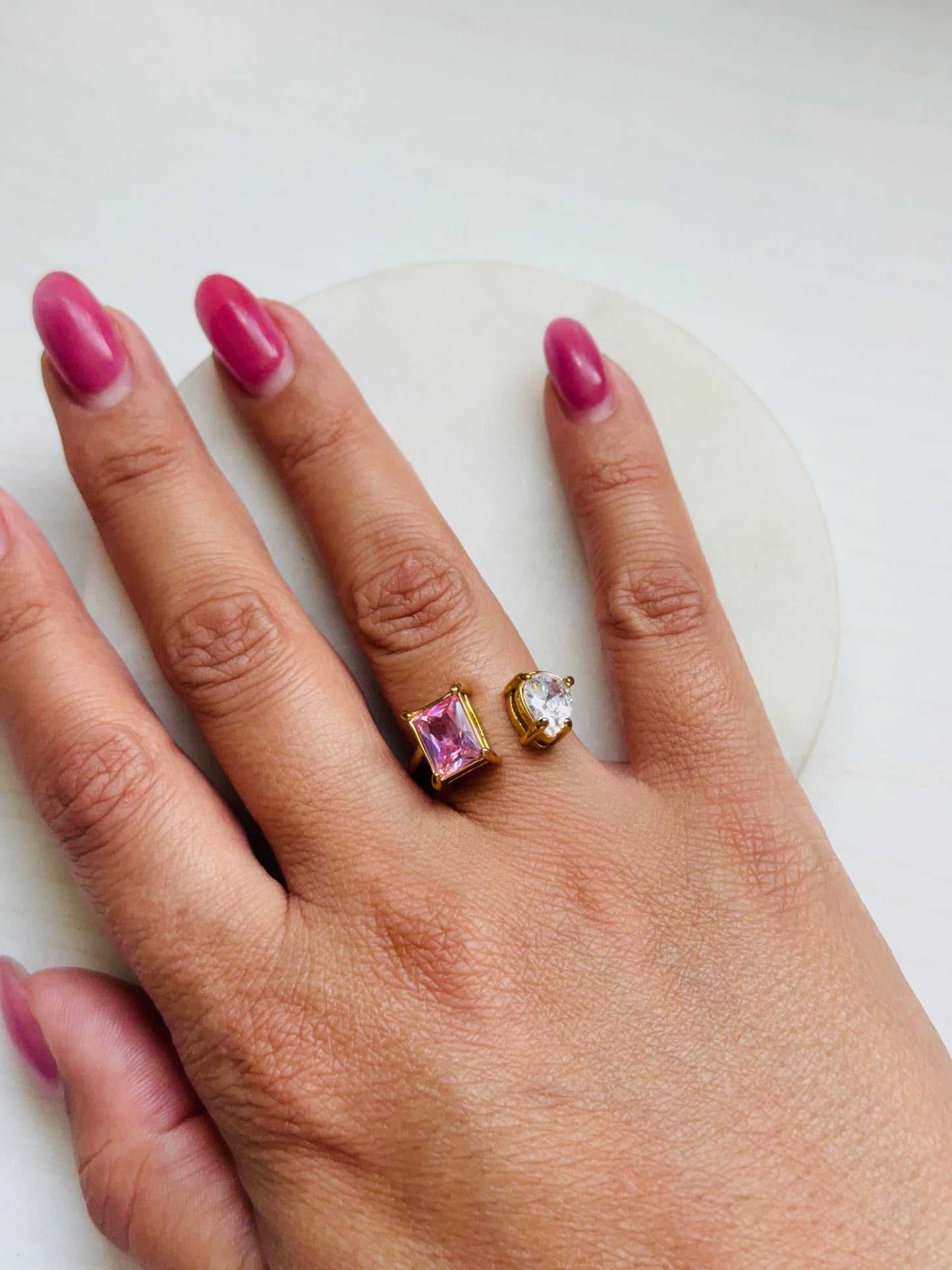 Naya Dual Ring - 18k Gold Plated Open Zircon Ring