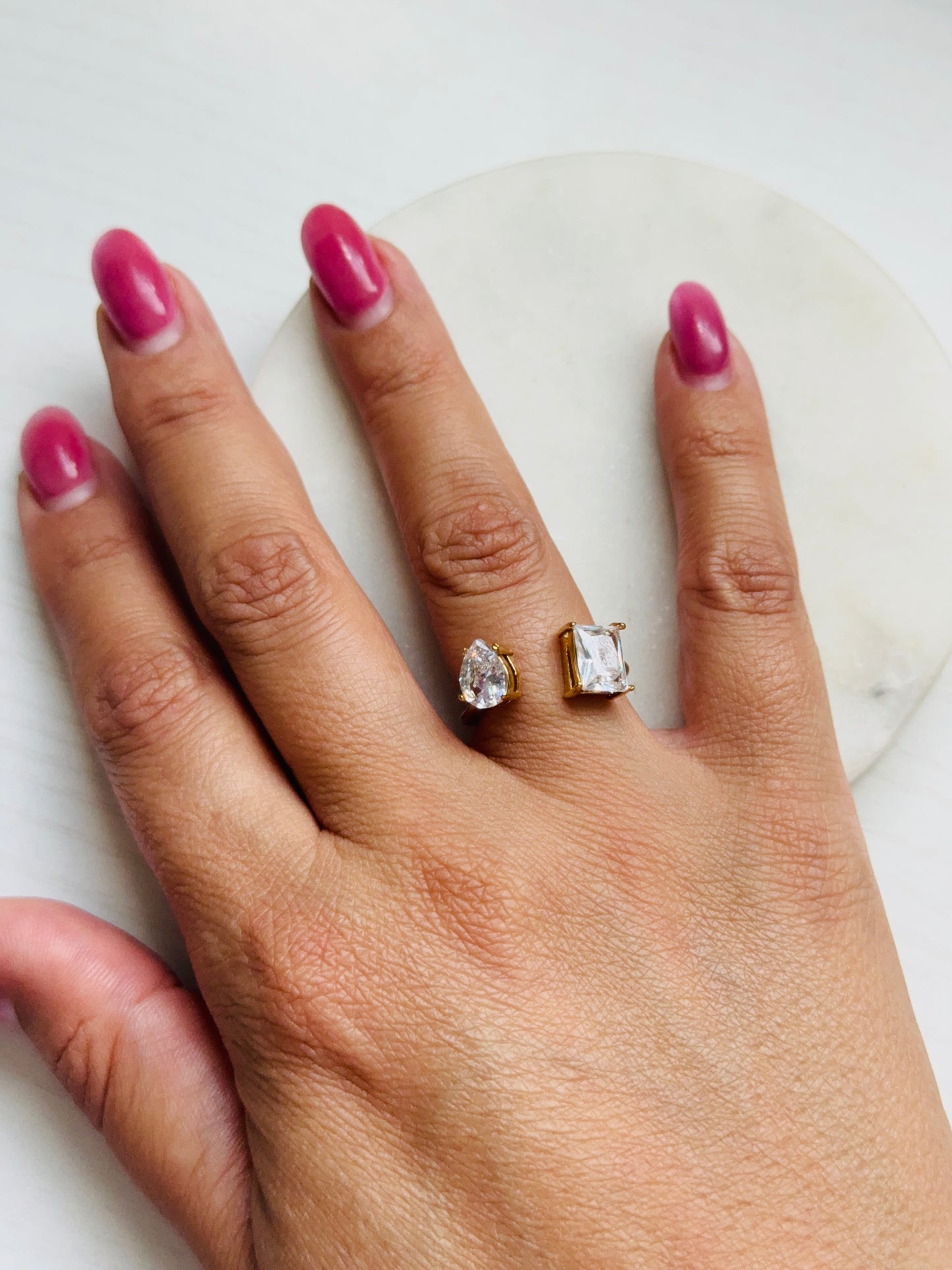 Naya Dual Ring - 18k Gold Plated Open Zircon Ring