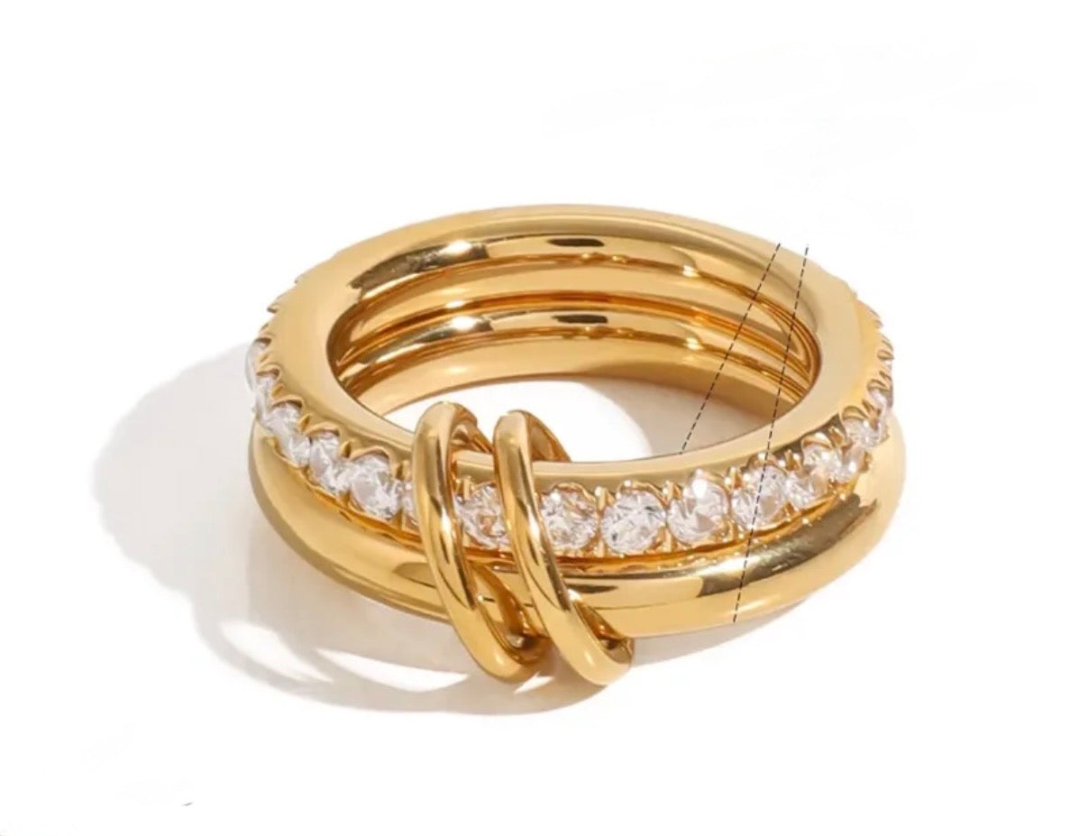 Duet Shine Ring – Double Band Stainless Steel Zirconia Ring