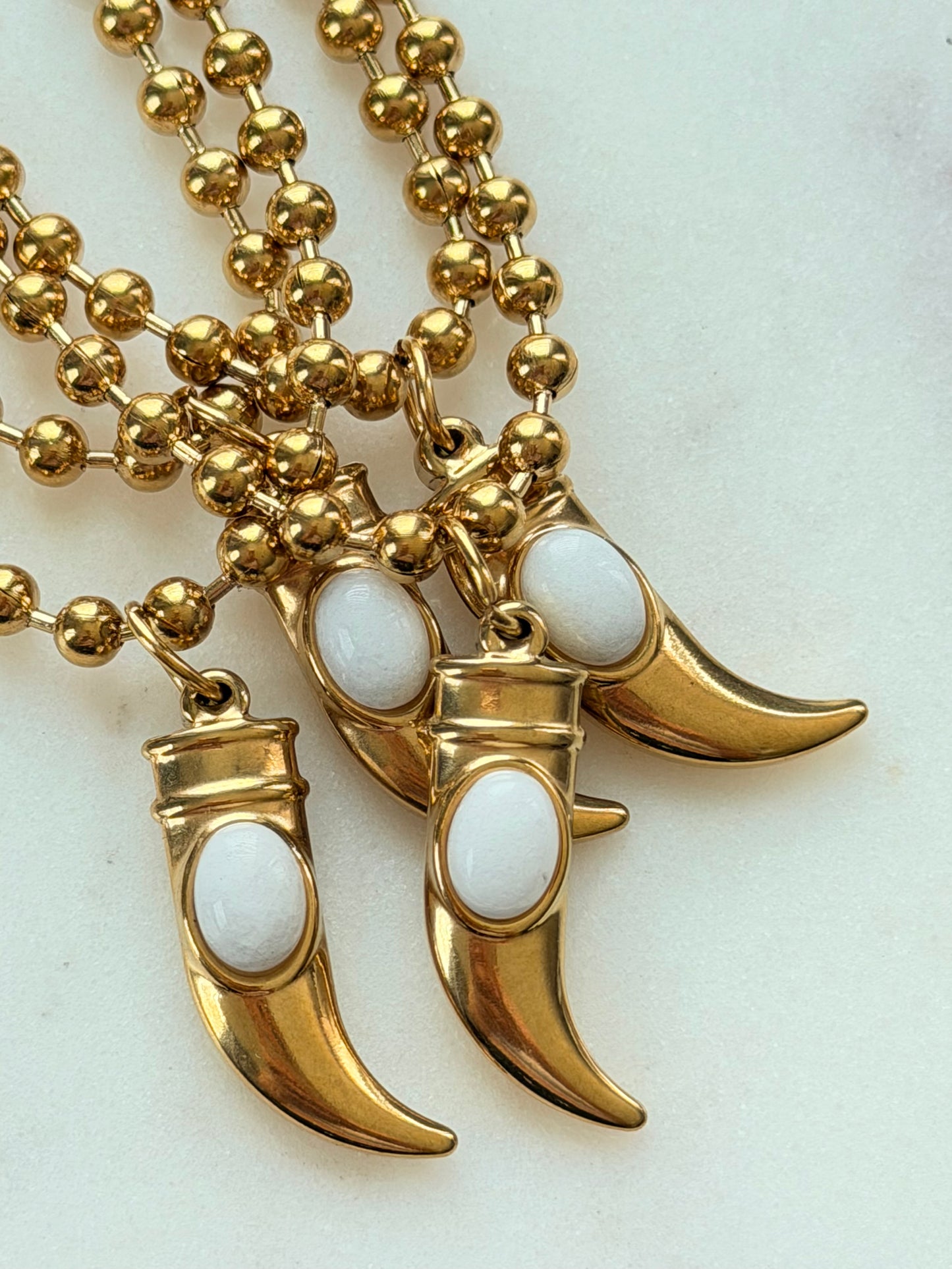 Auric Horn Necklace | Gold Military Beads Chain with Horn Charm