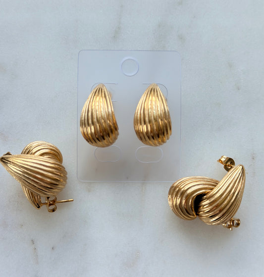 Nami Drop Earrings – Textured Spiral Gold Drop Earrings Stainless Steel