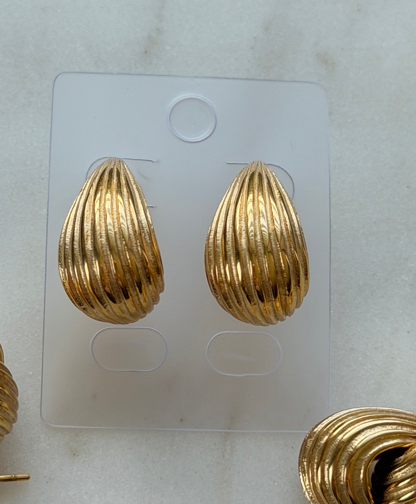 Nami Drop Earrings – Textured Spiral Gold Drop Earrings Stainless Steel