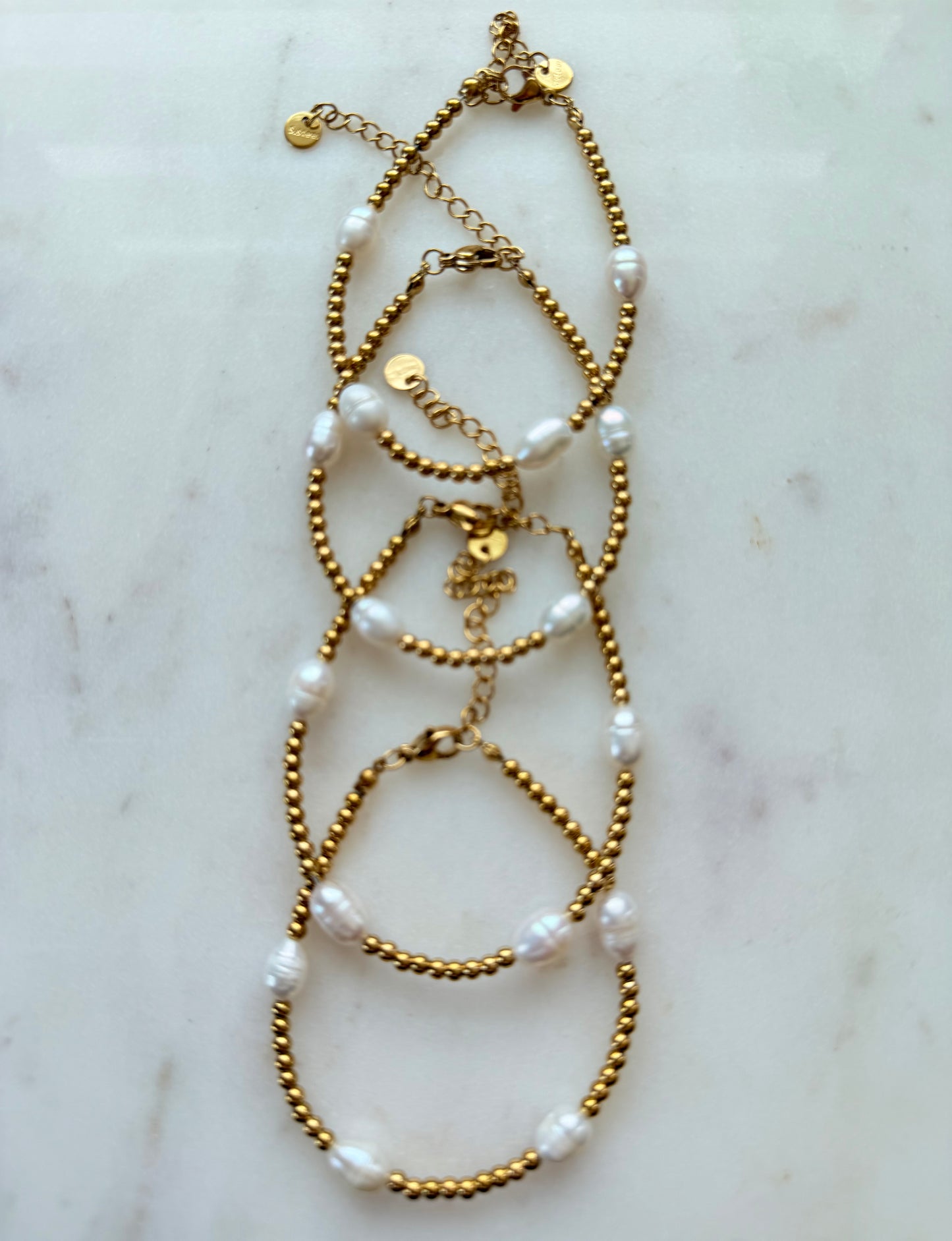 Tianna Bracelets | 18K Gold PVD Stainless Steel & Freshwater Pearl Beaded Bracelets