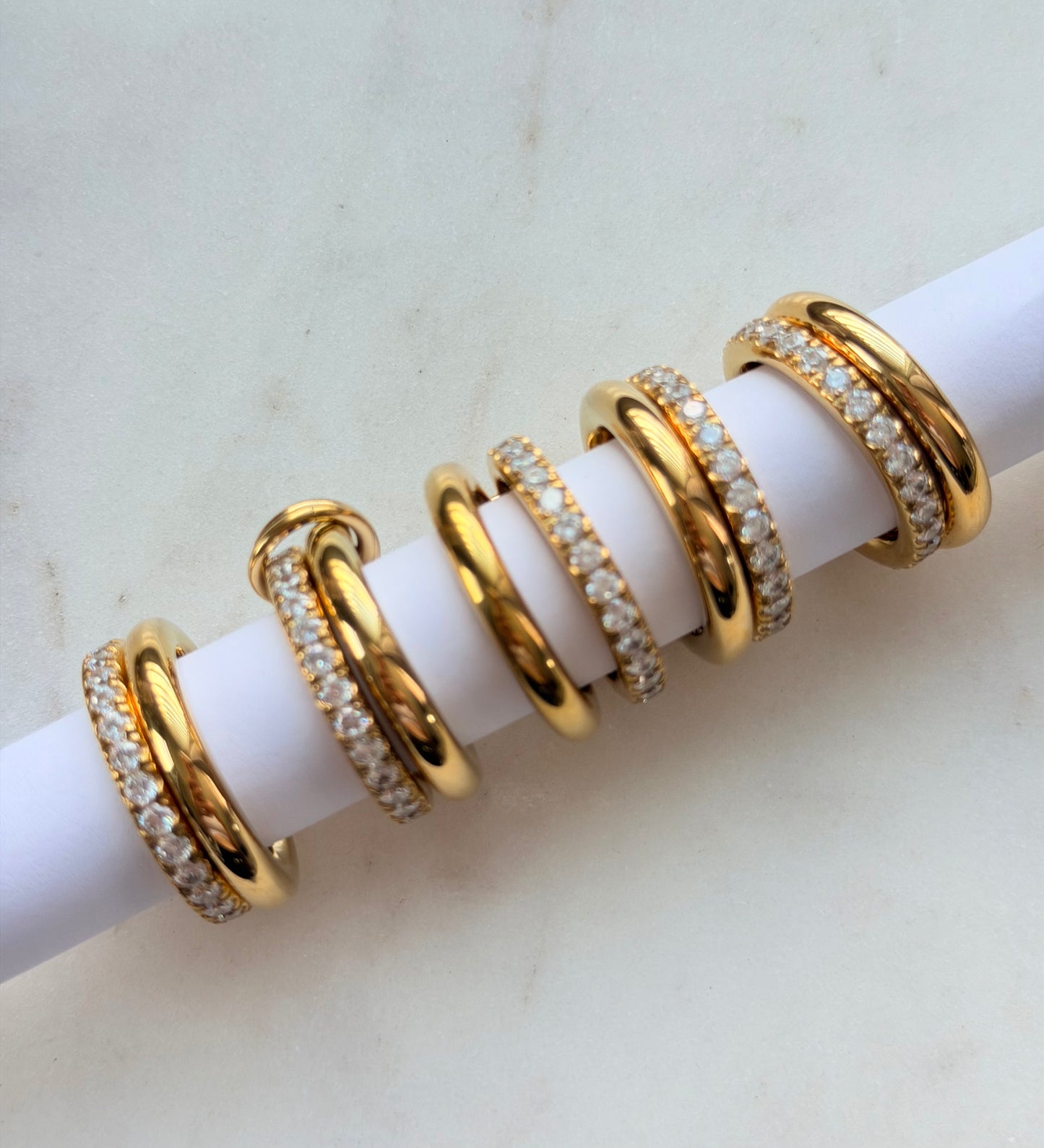 Duet Shine Ring – Double Band Stainless Steel Zirconia Ring