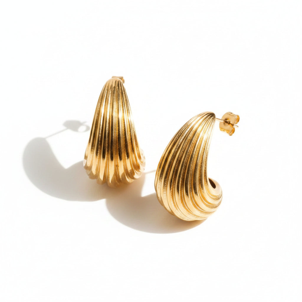 Nami Drop Earrings – Textured Spiral Gold Drop Earrings Stainless Steel