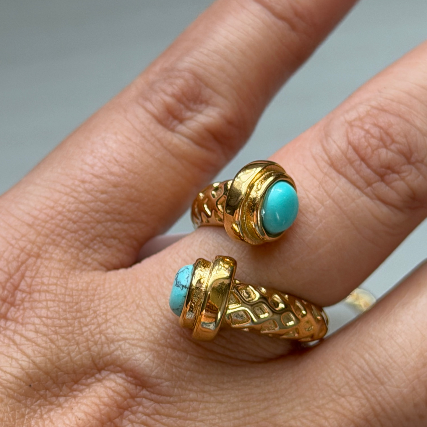Ella Turquoise Hammered Ring | 18K Gold PVD Stainless Steel