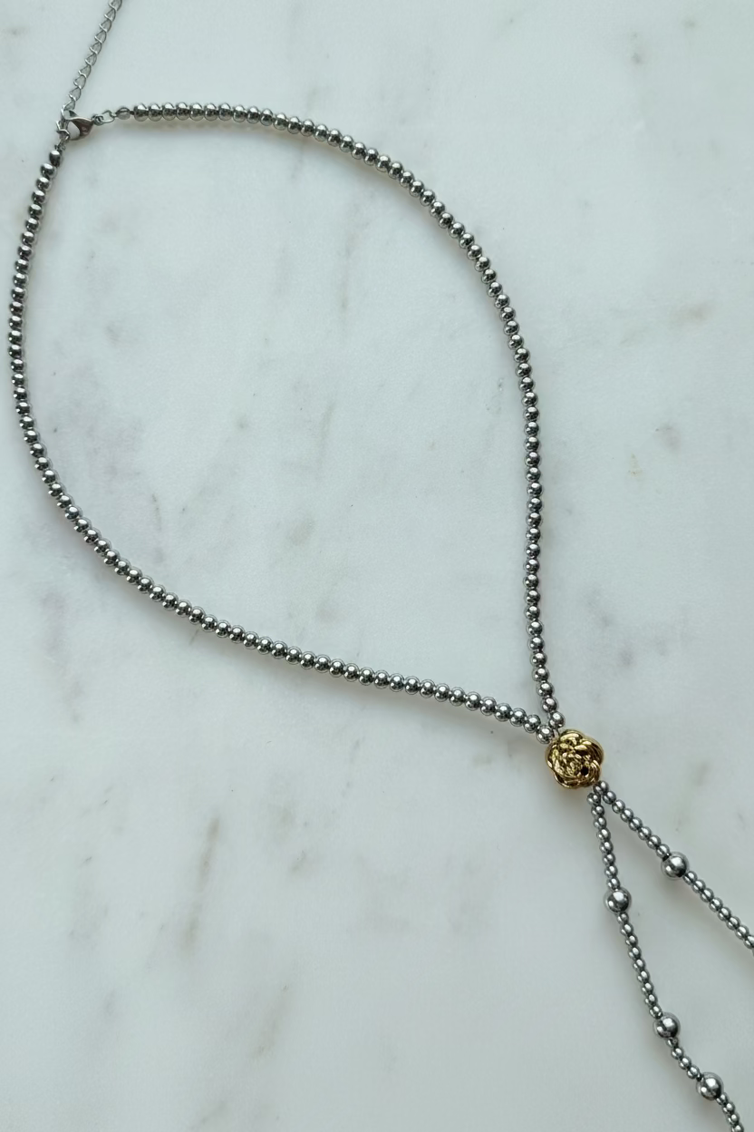 Rosie Floral Tie Necklace | Mixed Metal Necklace