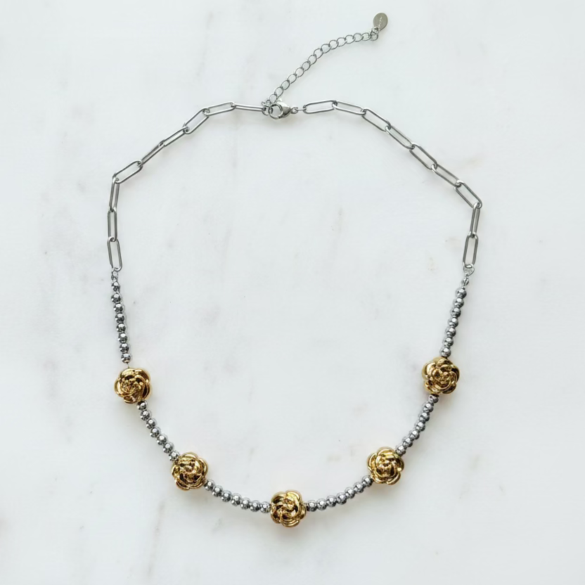 Rosalie Floral Mixed-Metal Choker | 18K Gold PVD Stainless Steel