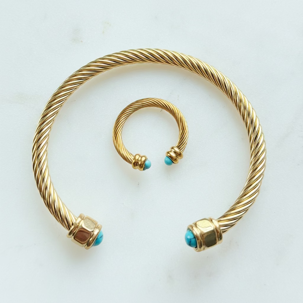 Elara Natural Stone Bangle & Ring Set | 18K Gold PVD Stainless Steel