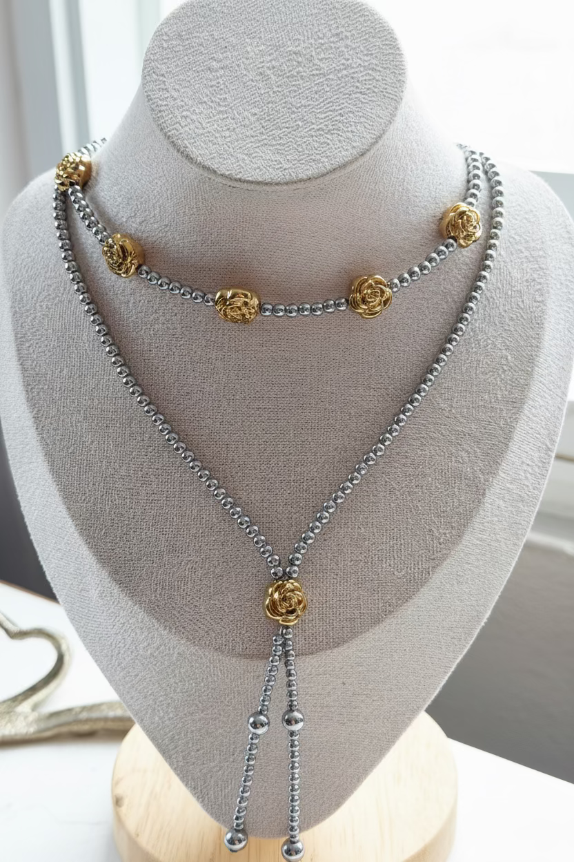 Rosie Floral Tie Necklace | Mixed Metal Necklace