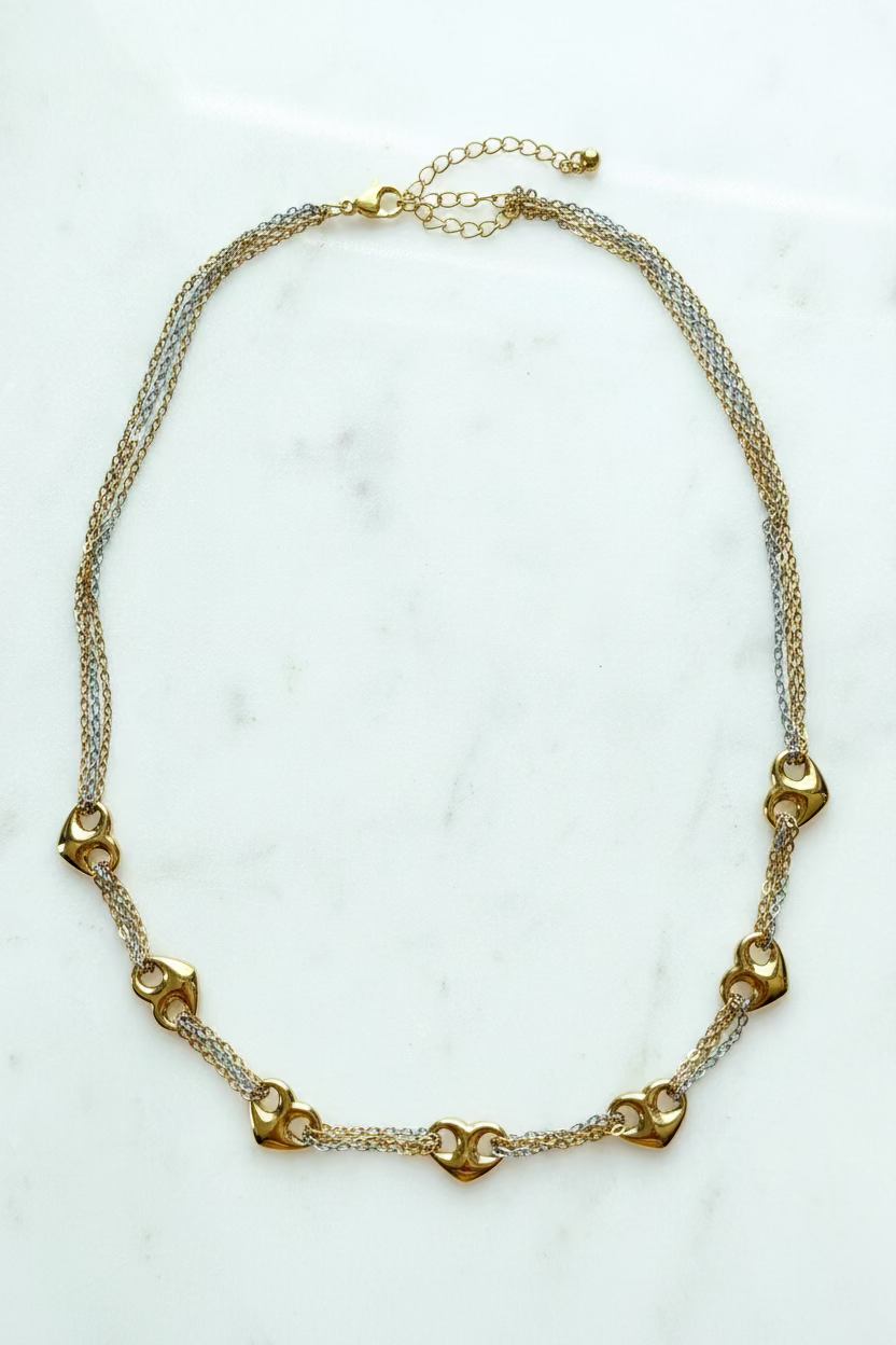 Vivi Heart Mixed-Metal Necklace | 18K Gold PVD Stainless Steel