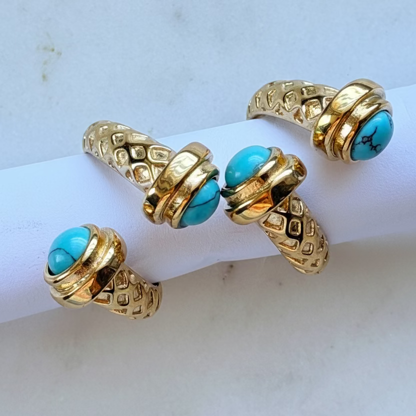 Ella Turquoise Hammered Ring | 18K Gold PVD Stainless Steel