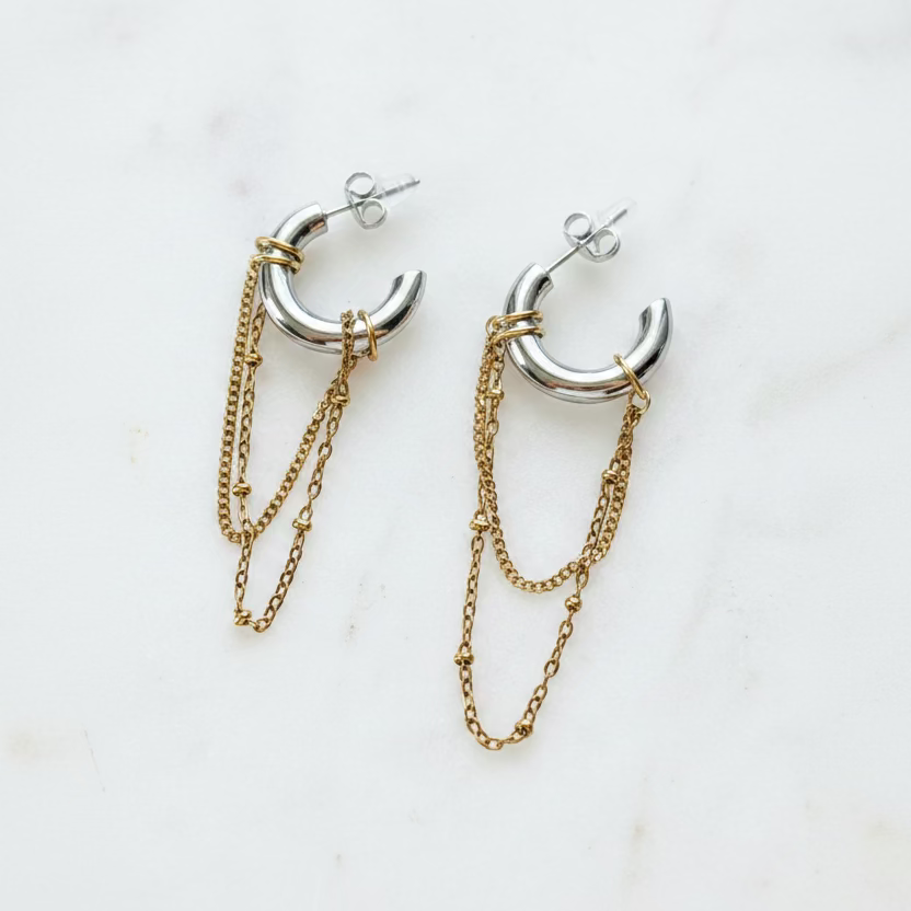 Avi Mixed-Metal Chain Earrings | 18K Gold PVD Stainless Steel