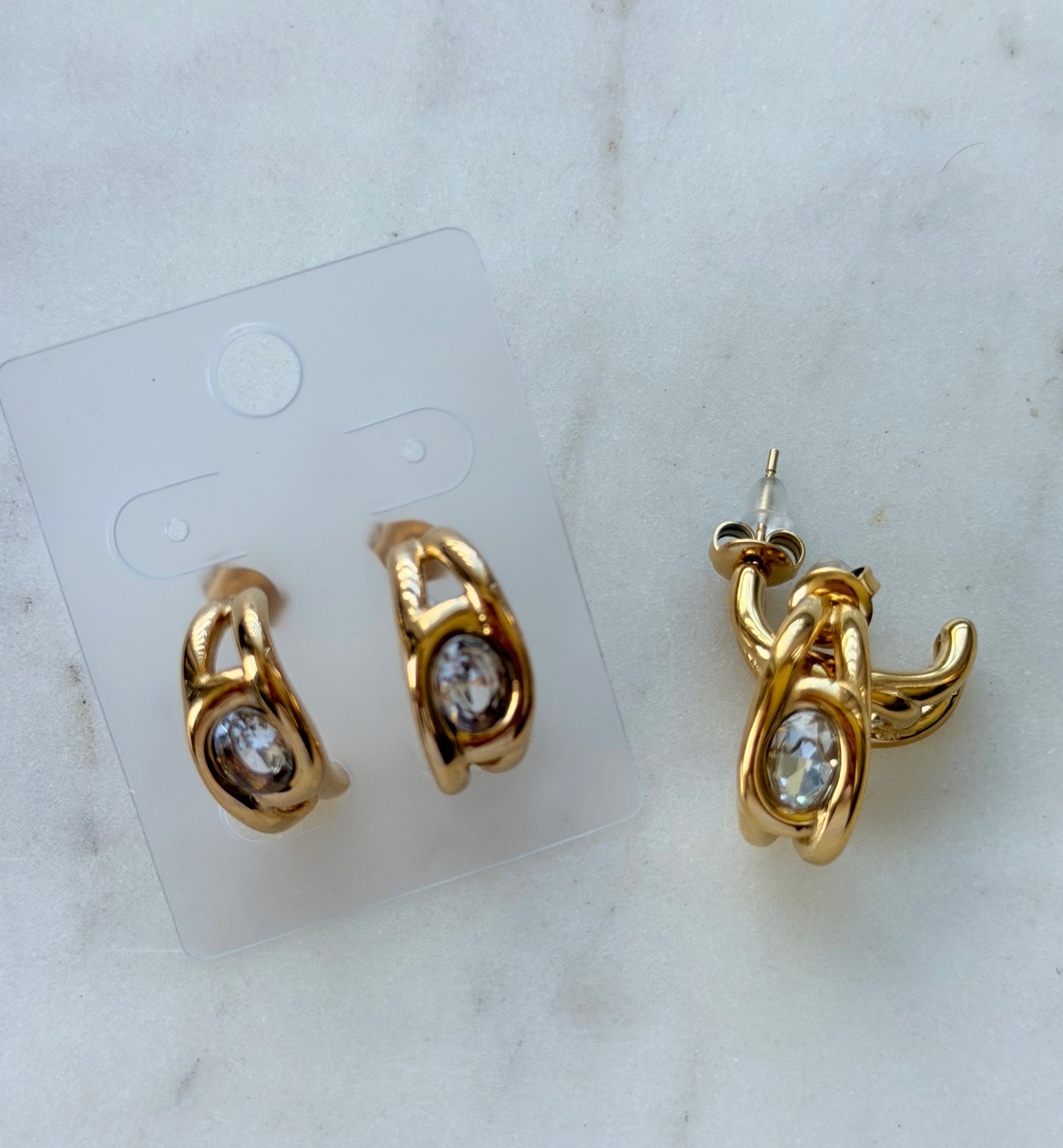 Claudia Earrings – 18K Gold PVD Stainless Steel Zircon C-Shaped Studs
