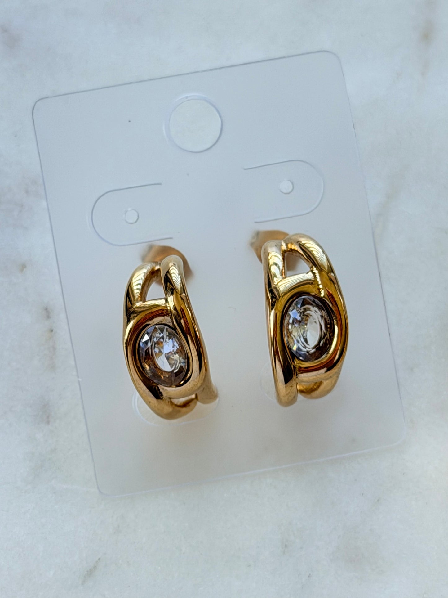 Claudia Earrings – 18K Gold PVD Stainless Steel Zircon C-Shaped Studs