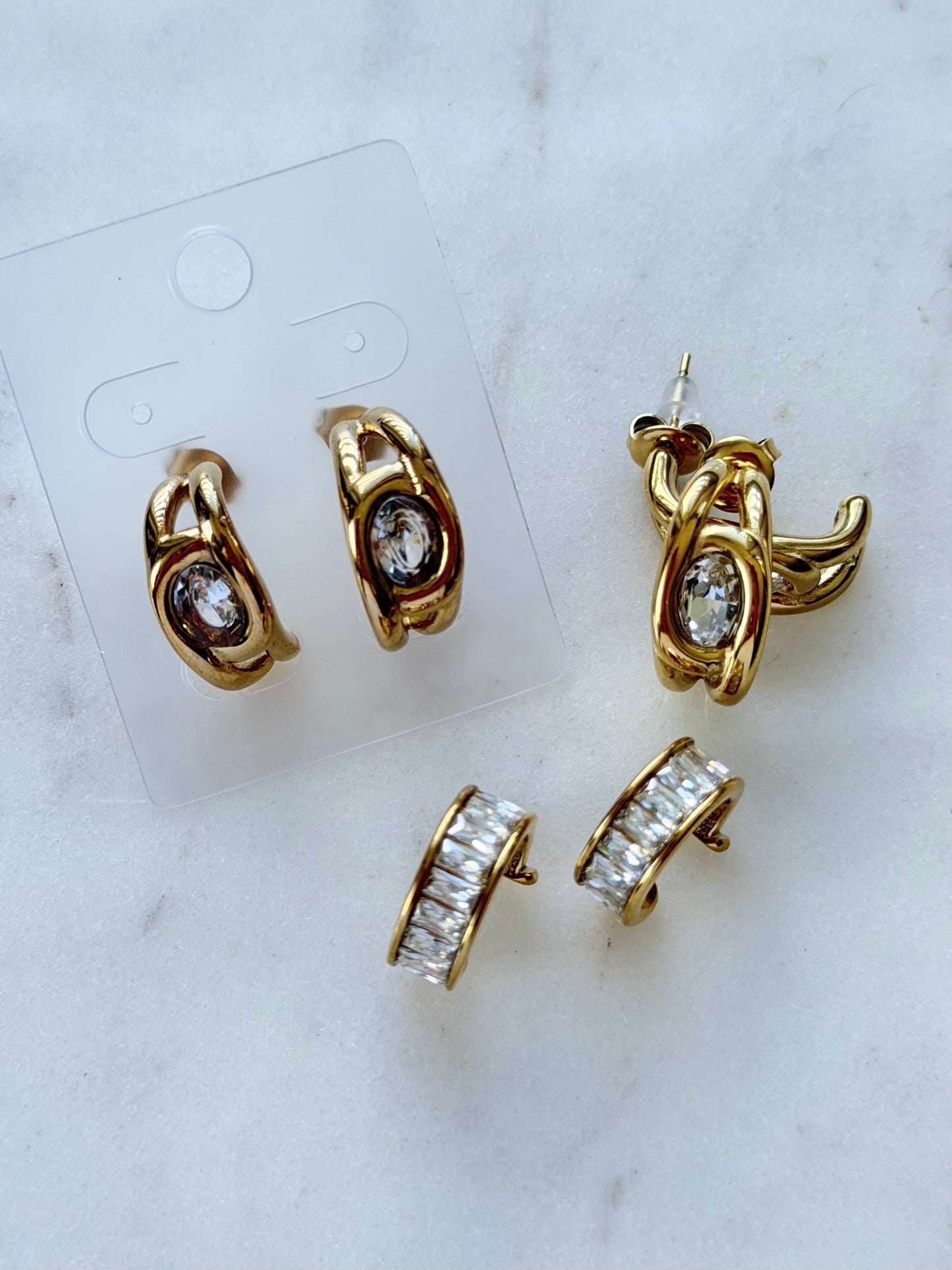 Claudia Earrings – 18K Gold PVD Stainless Steel Zircon C-Shaped Studs