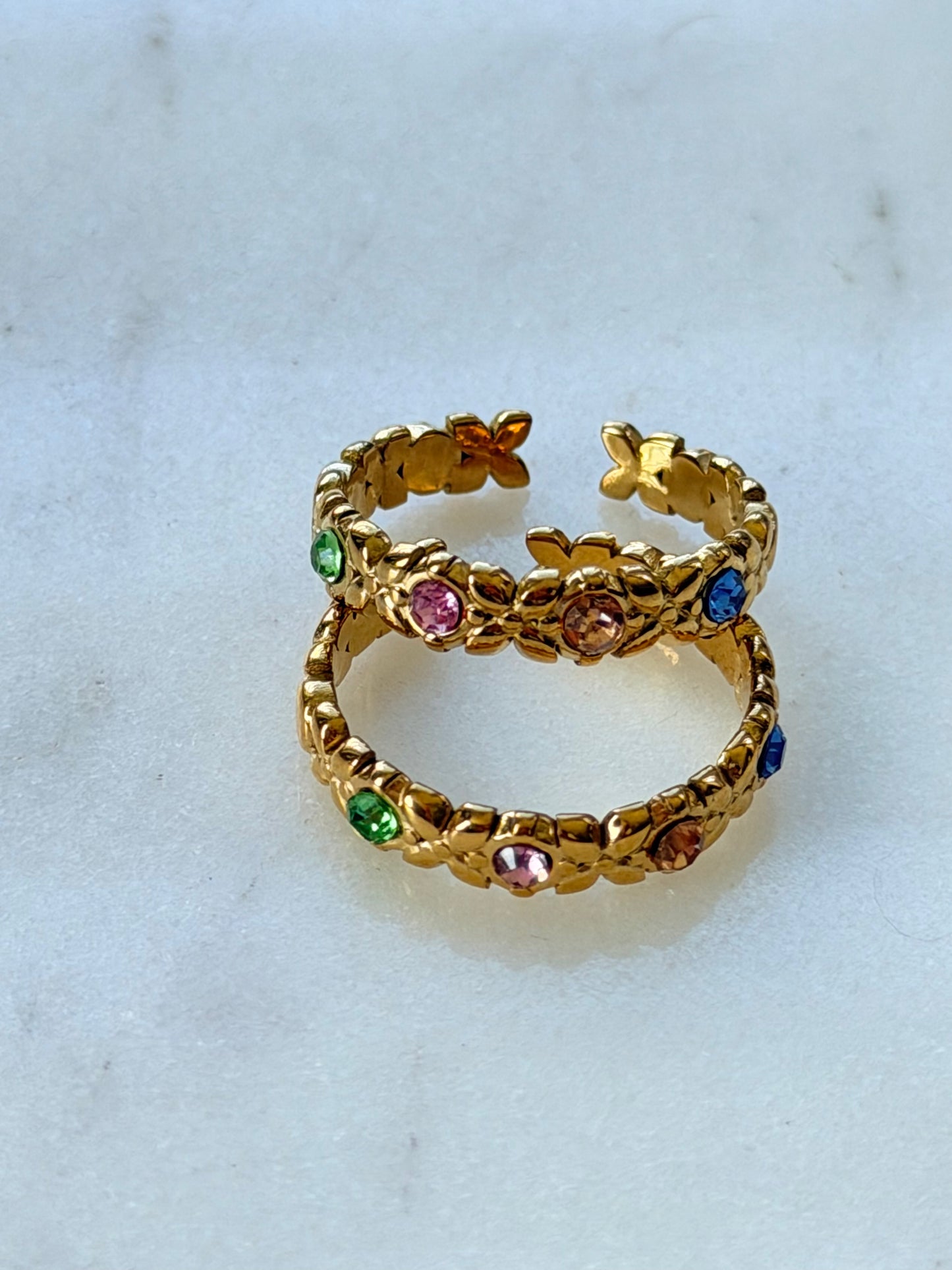 Iris Ring – 18K Gold PVD Open Stainless Steel Ring with Round Crystals