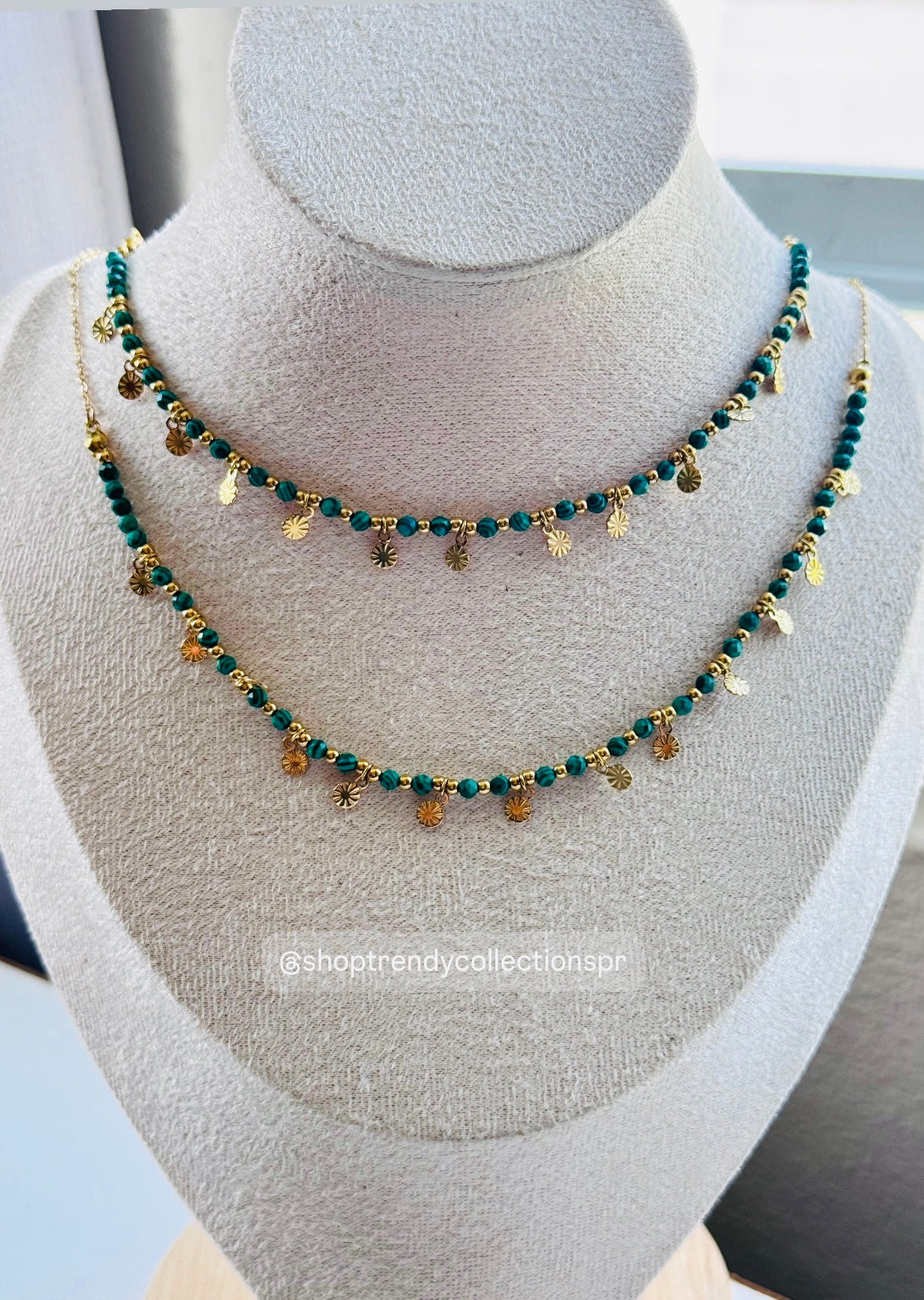 Maré Malachite Beaded Necklace – Gold Stainless Steel Layering Necklace